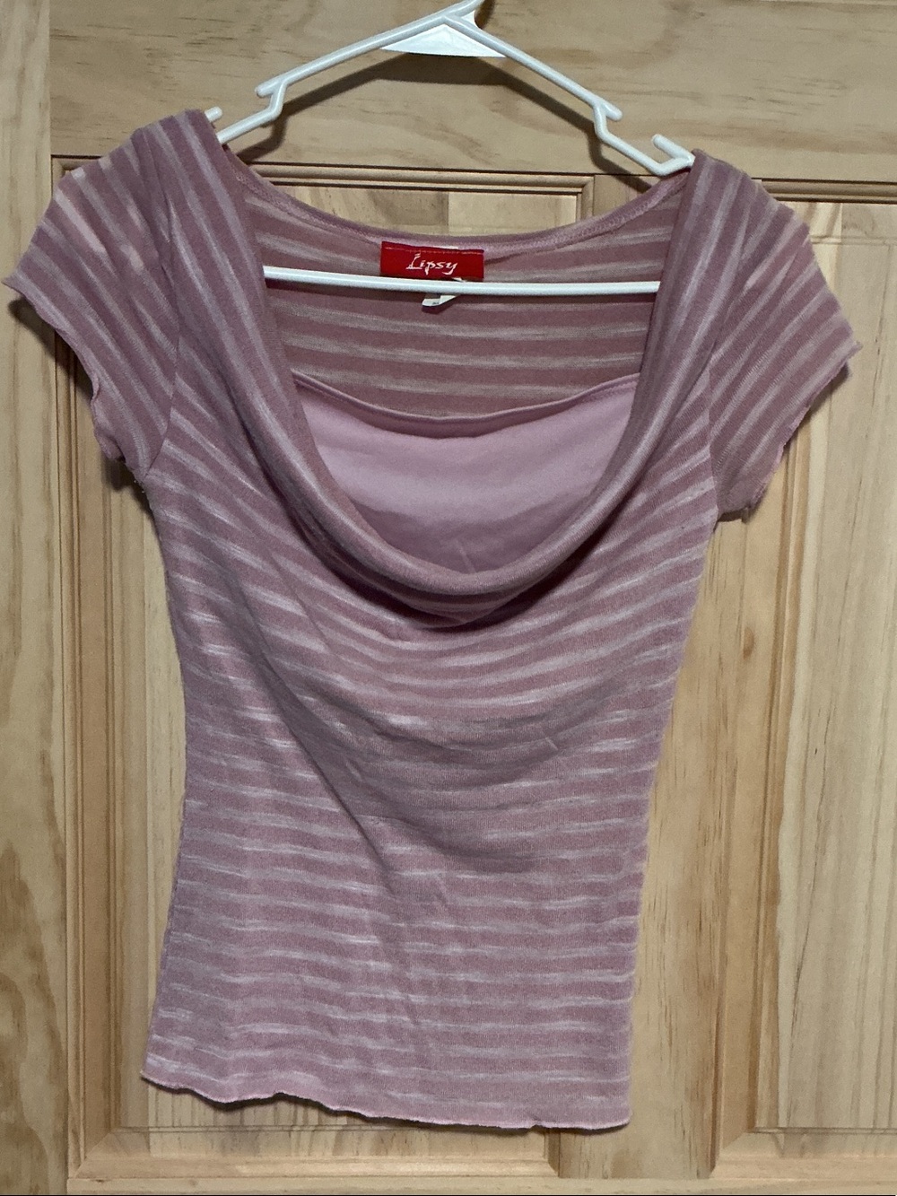 Lipsy Dusty Pink Striped Cowl Neck Short Sleeve Top